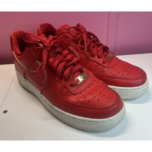 Nike Air Force 1 Low Red Gold Swoosh Lace-Up Sneakers Size 9